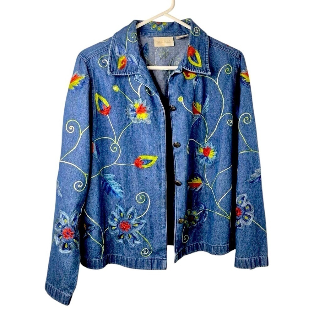 Studio Works Denim Shacket Western Floral Embroidered